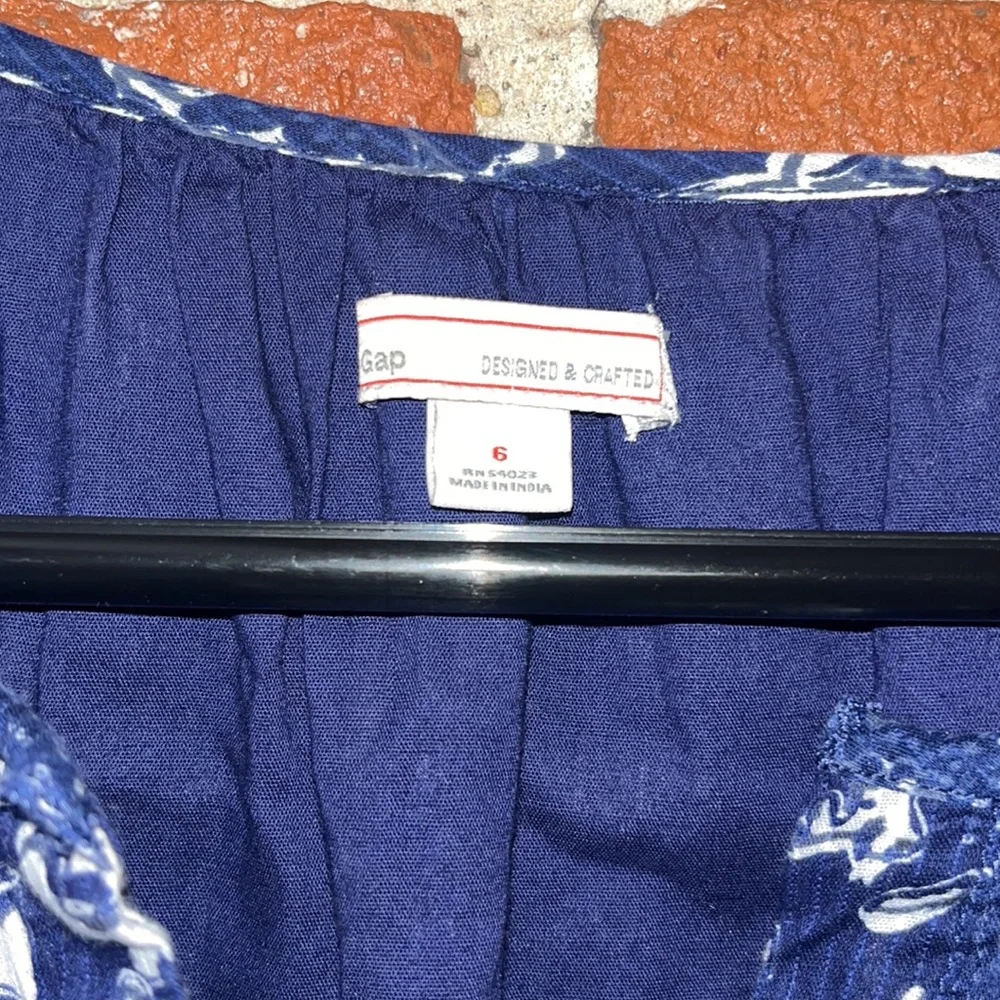 Gap Dress Full Front Button 3/4 Sleeve Tie Waist Blue & White Size 6 - Picture 4 of 10